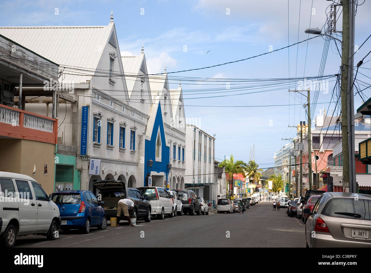Nevis Street in Redcliffe Quay in St Johns Antigua Stock Photo