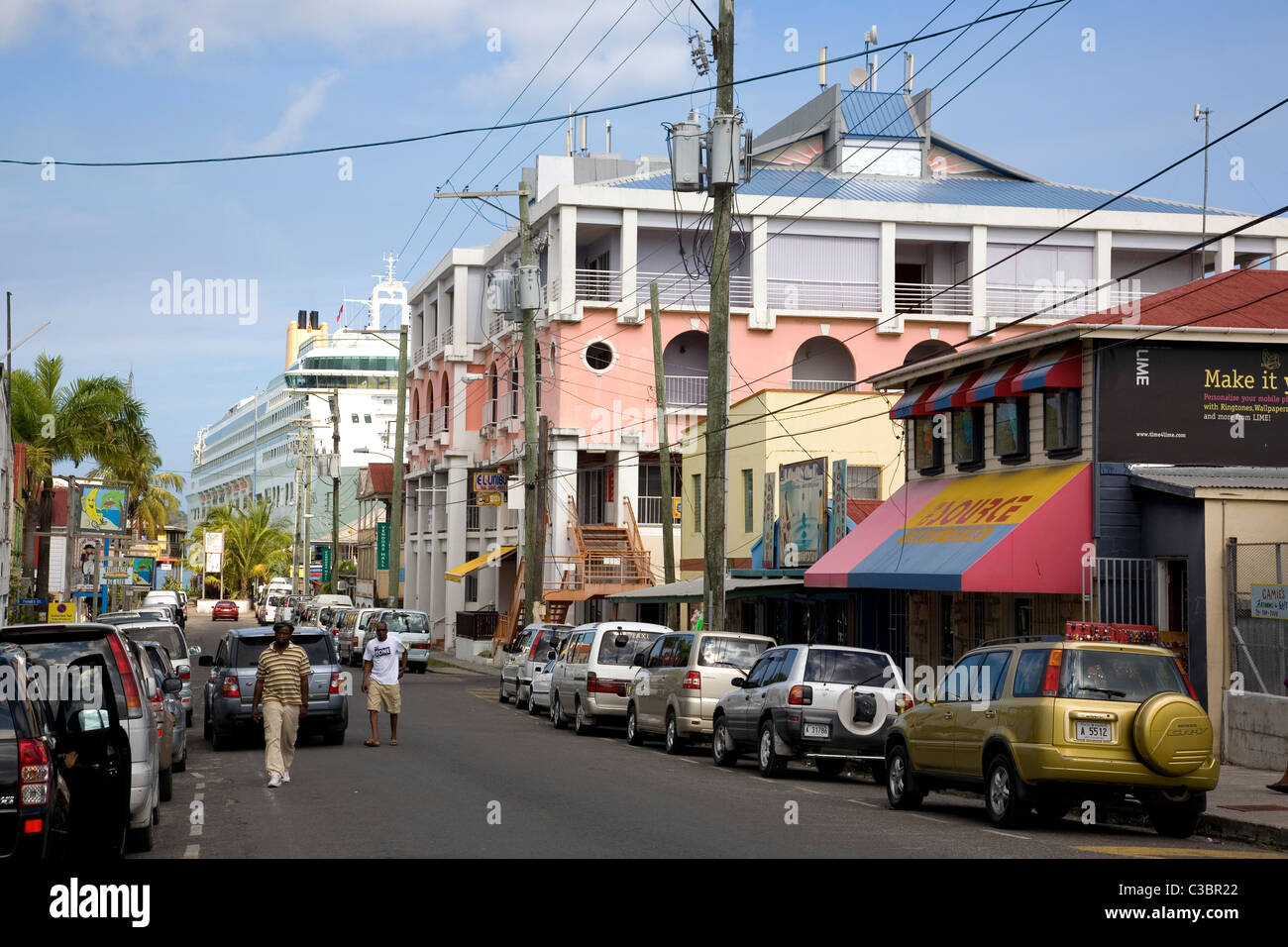 Nevis Street in Redcliffe Quay in St Johns Antigua Stock Photo