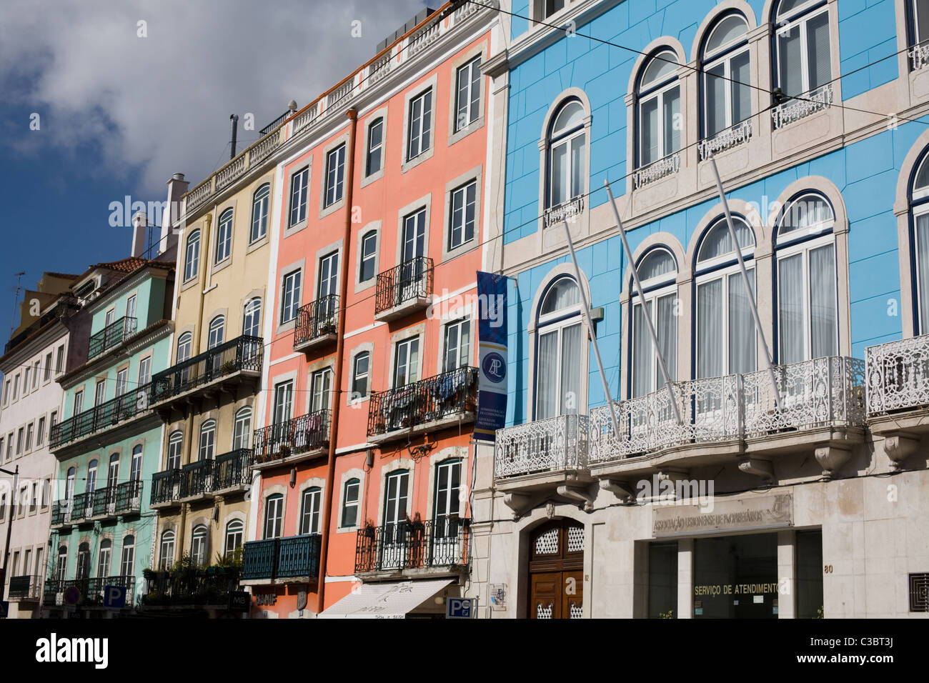 Colourful buildings in Principe Real neighborhood of Lisbon, Portugal Stock Photo