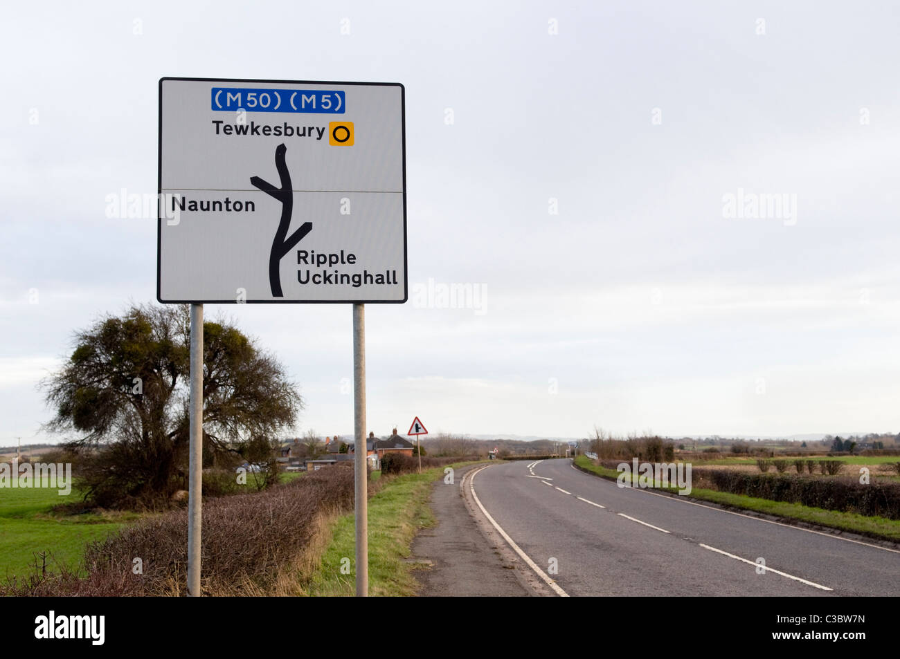 Road sign taken along A38, Worcestershire, England, UK taken in Spring