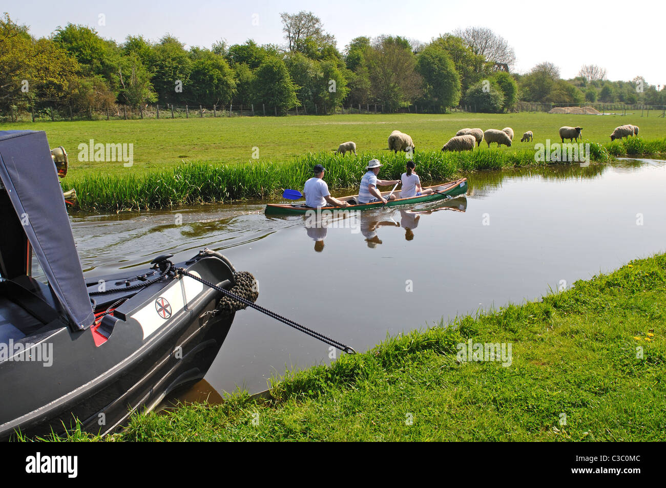 Canoe on Oxford Canal at Aynho, Northamptonshire, England, UK Stock