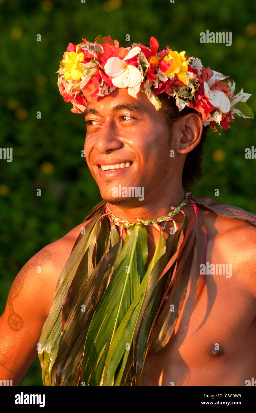 Solo Bale, Fire Dance performer at Shangri-La Resort, Coral Coast, Viti Levu Island, Fiji. Stock Photo