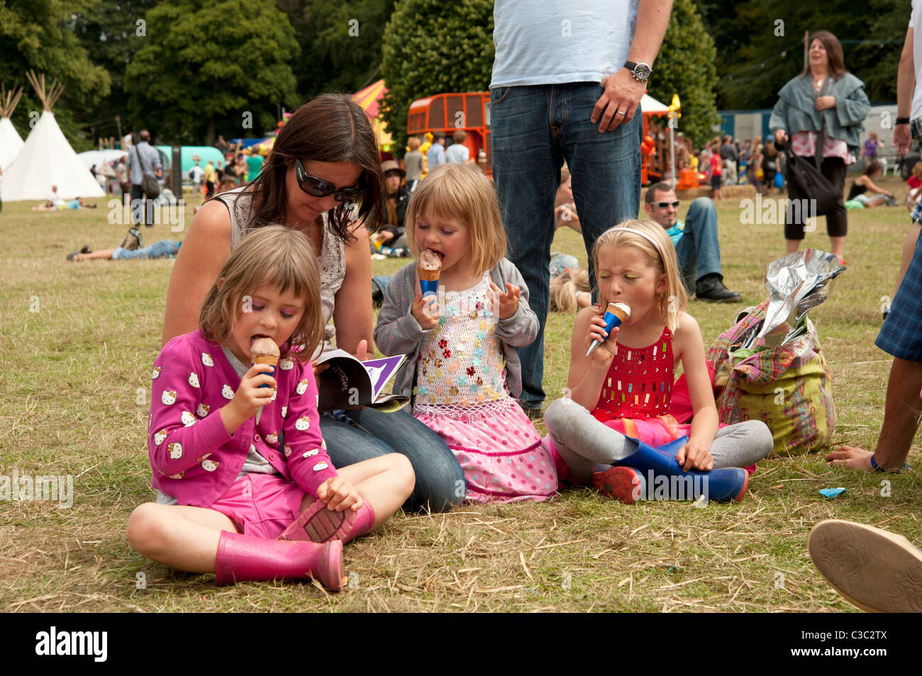 Children with mother enjoying ice creams at the Port Eliot Literary