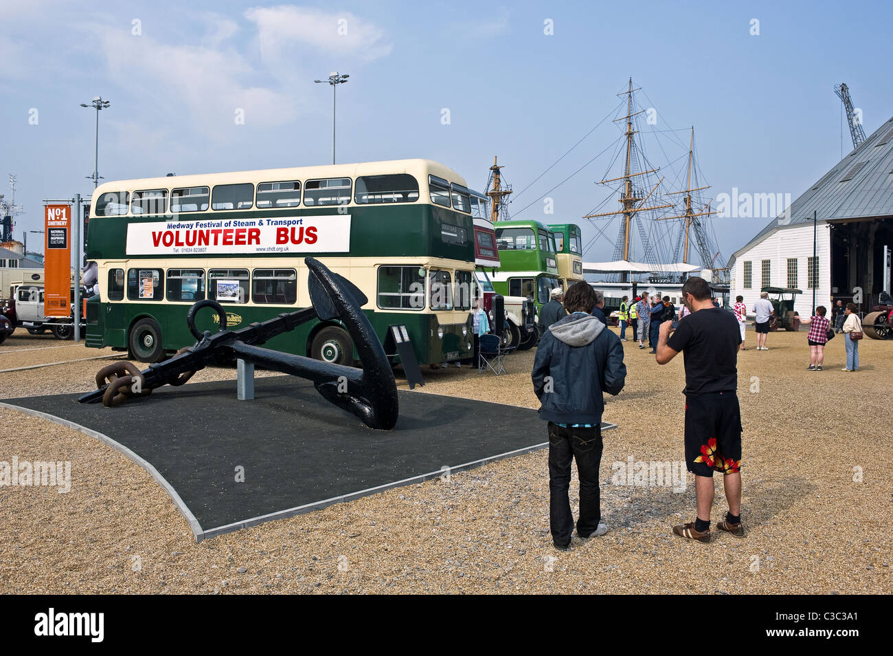 Historic buses on display at the Chatham Historic Dockyard.  Photo by Gordon Scammell Stock Photo