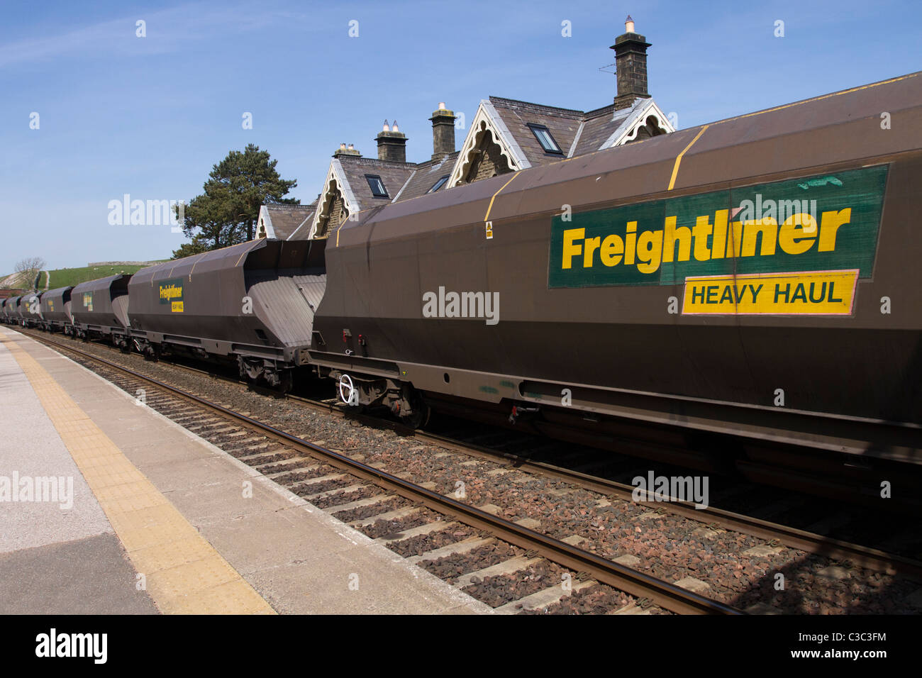 Freight Liner Train, British Rail GB Freight ballast Trains Stock Photo