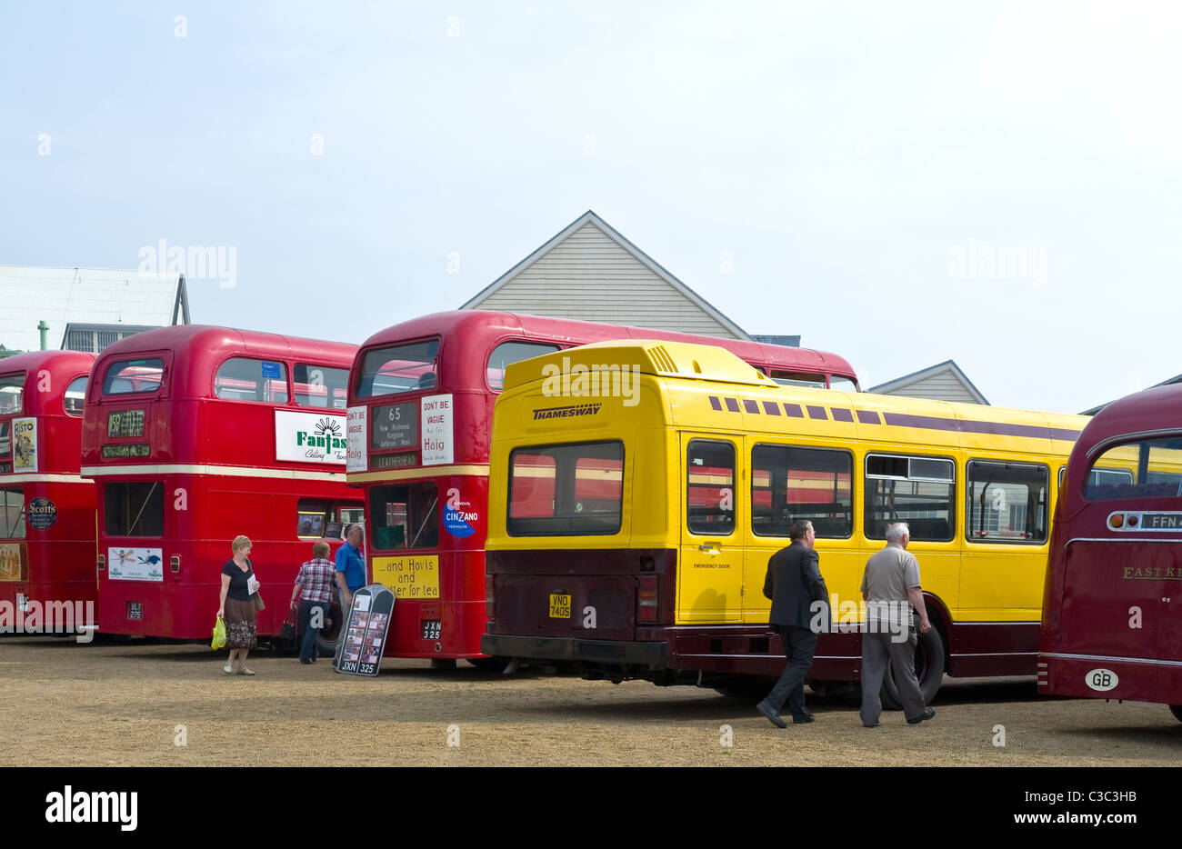 A line of classic buses on display at trhe Chatham Historic Dockyard.  Photo by Gordon Scammell Stock Photo