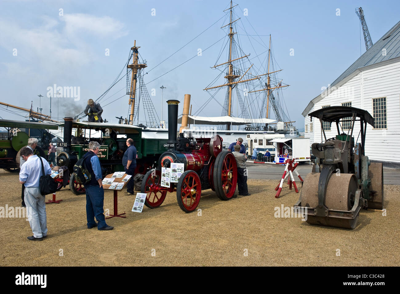 Steam traction engines on display at the Chatham Historic Dockyard. Stock Photo