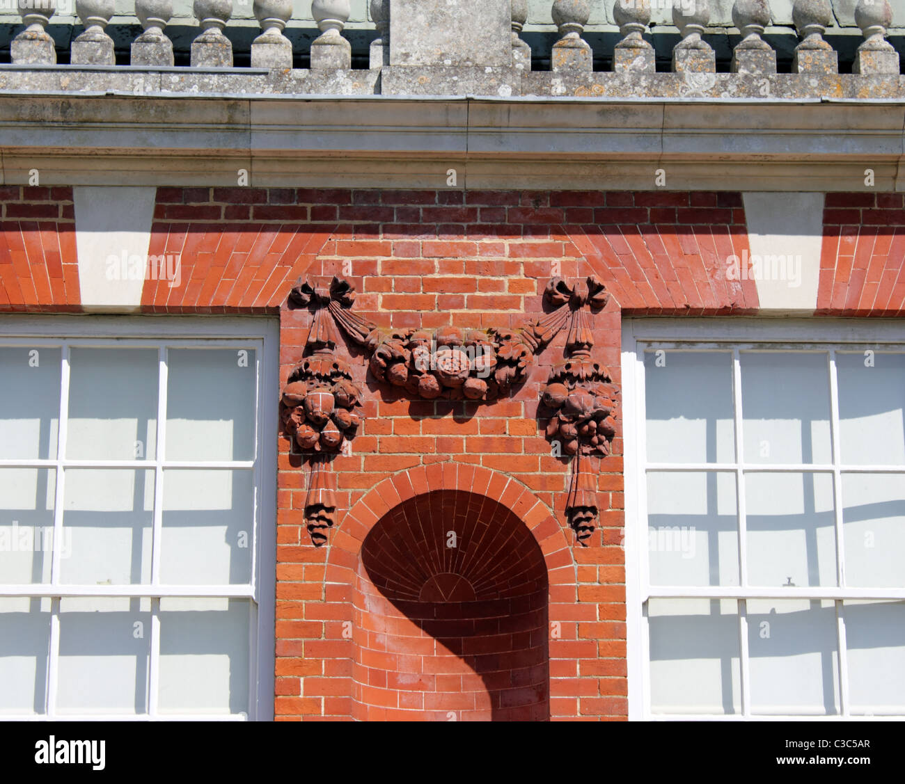 Decorative red-brick niche and swag ornament, England, UK Stock Photo ...