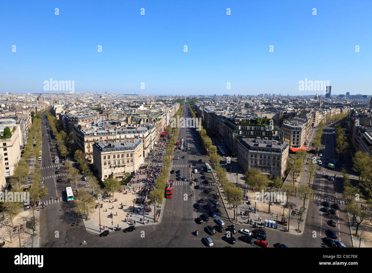 View down the Avenue des Champs Élysées from the top of the Arc De Triomphe  in Paris Stock Photo - Alamy