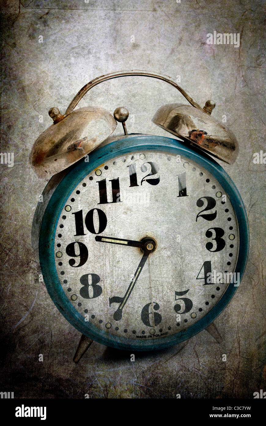 old alarm clock on vintage background Stock Photo Alamy