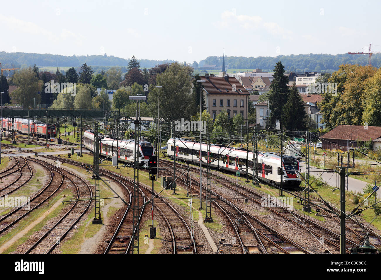 Swiss rail station in Kreuzlinge, Switzerland. Stock Photo