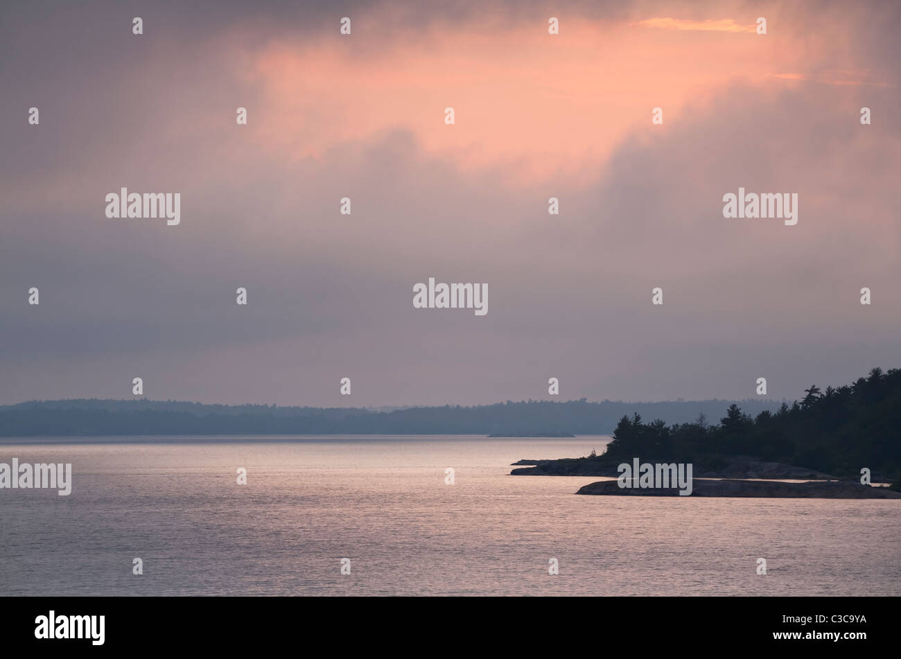 Dramatic Sunset over Georgian Bay, Ontario Stock Photo