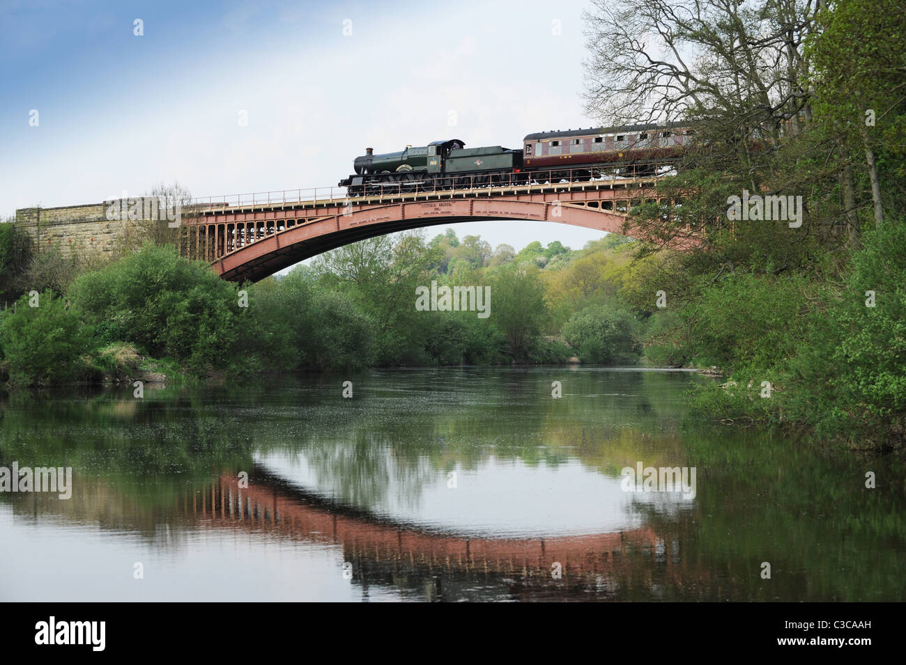 Steam Locomotive crossing Severn Valley Railway Victoria Bridge Arley in Worcestershire England Uk Stock Photo