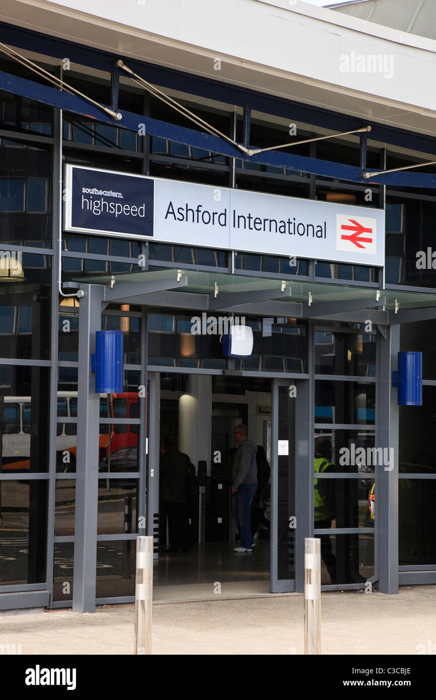Ashford International railway station entrance door in Ashford, Kent, England, UK, Britain Stock Photo