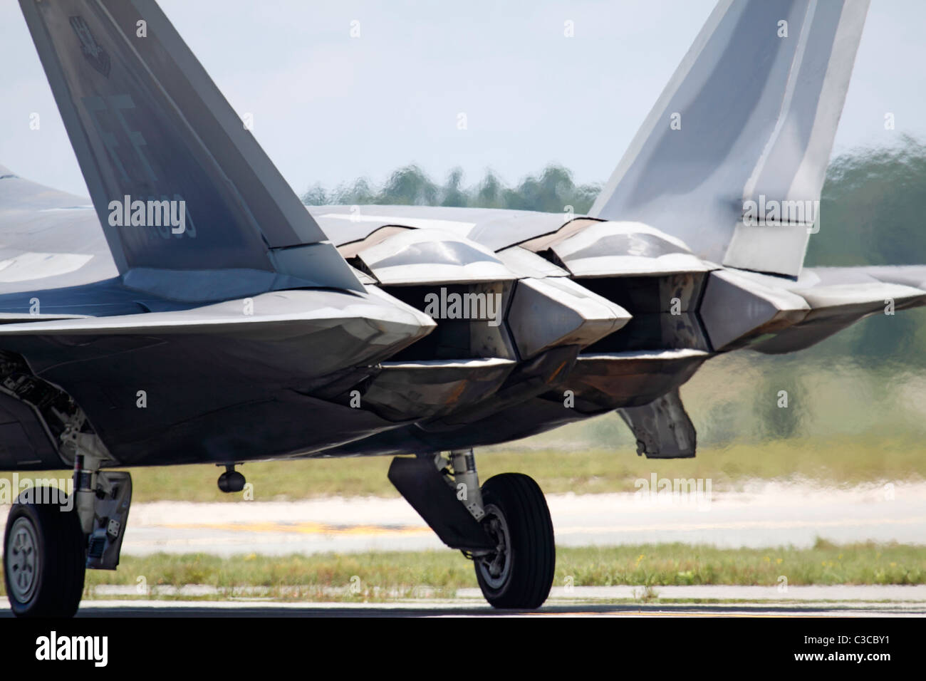 Closeup of the aft section of the F-22 Raptor. Stock Photo