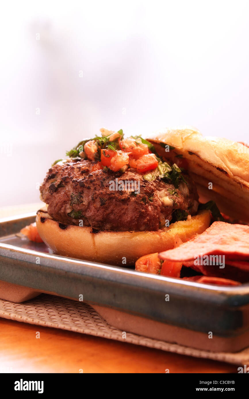Burger w/Salsa Stock Photo