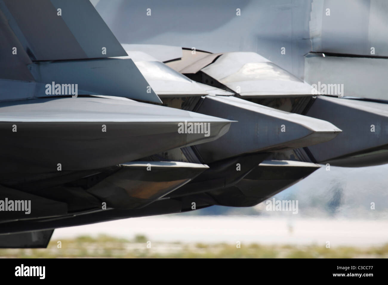 Closeup of the aft section of the F-22 Raptor. Stock Photo