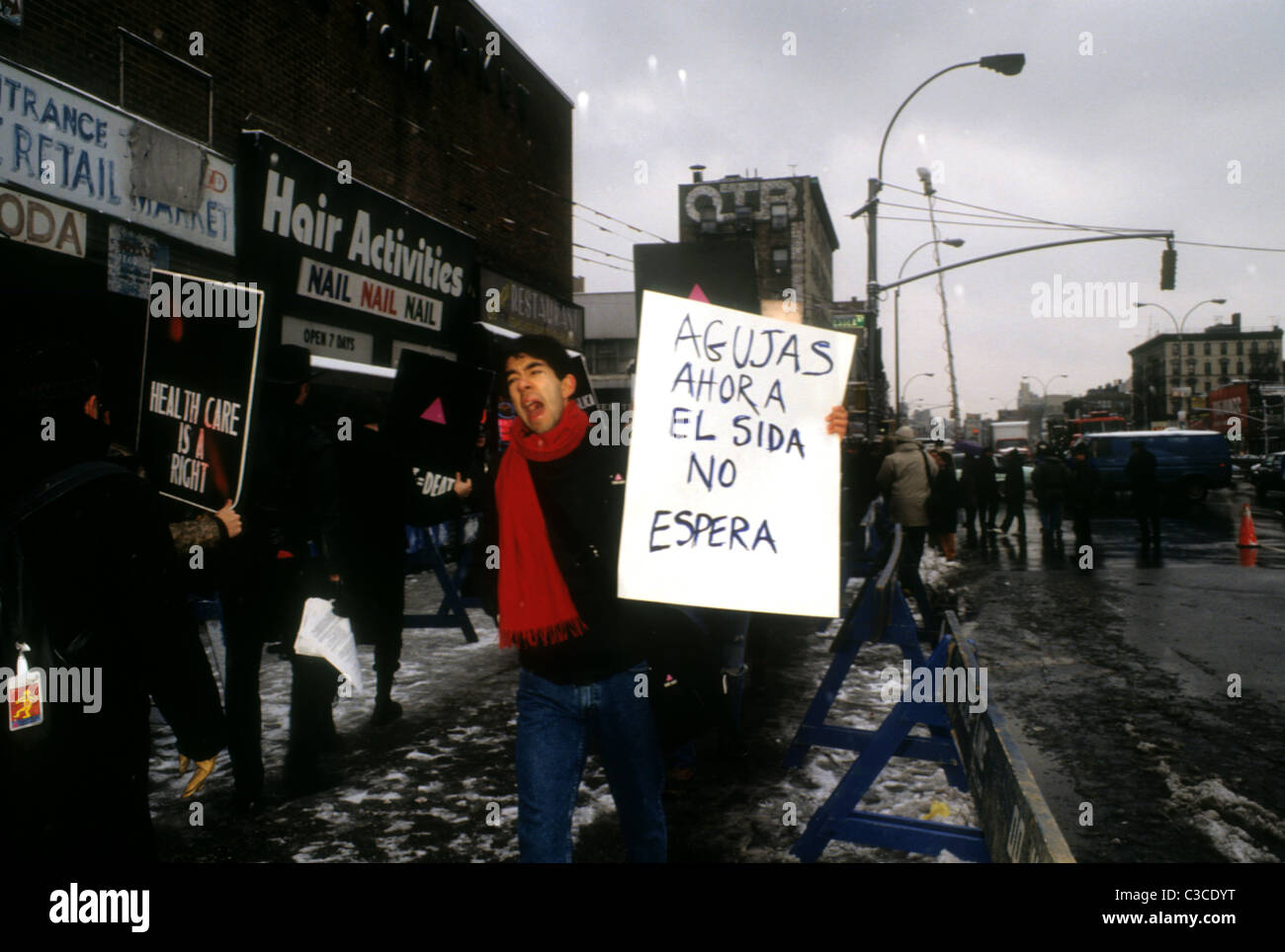 ACT UP protests for legal needle exchange programs in the Lower East Side neighborhood of New York Stock Photo