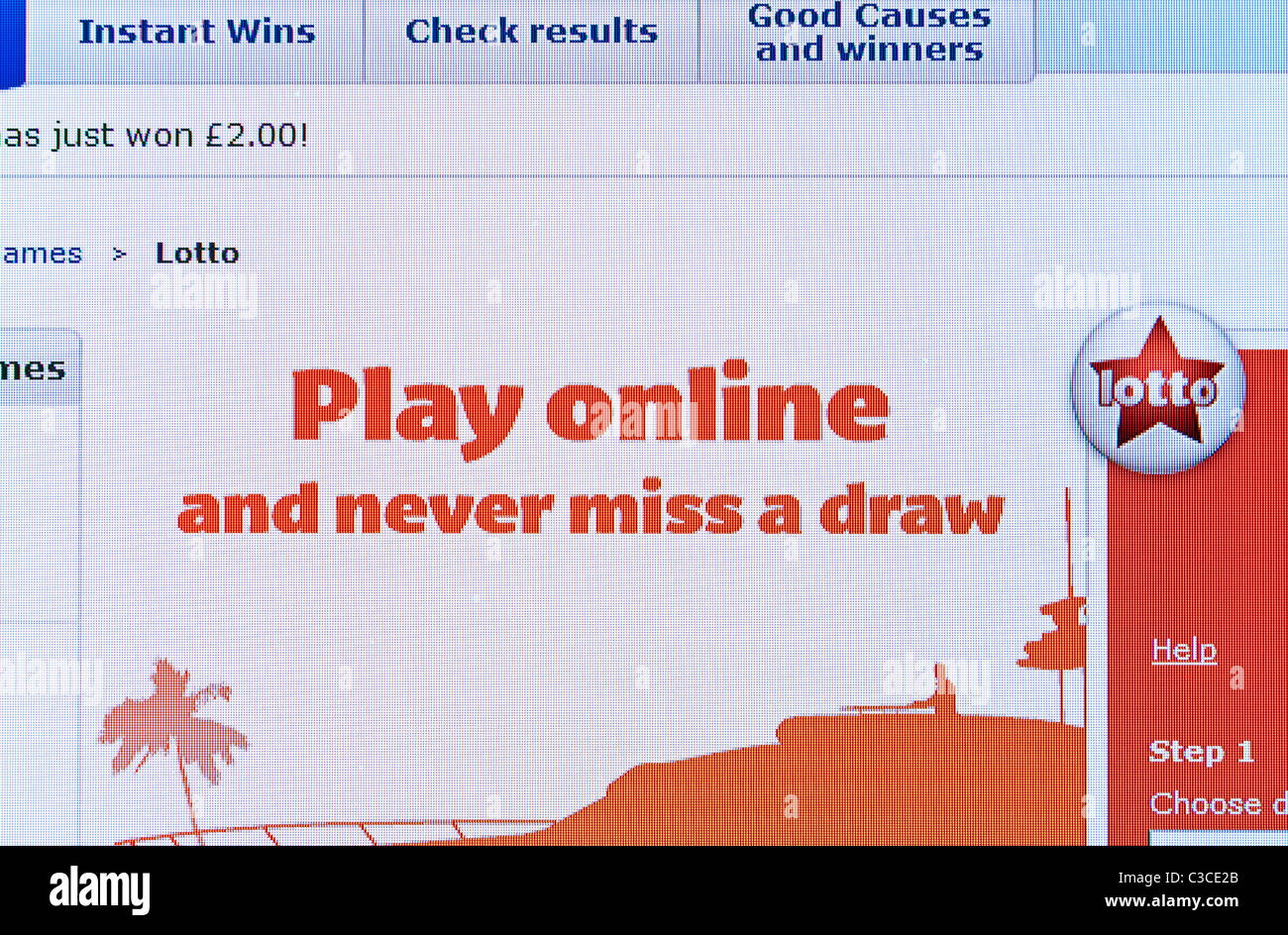 A screen shot of the national lottery web site Stock Photo