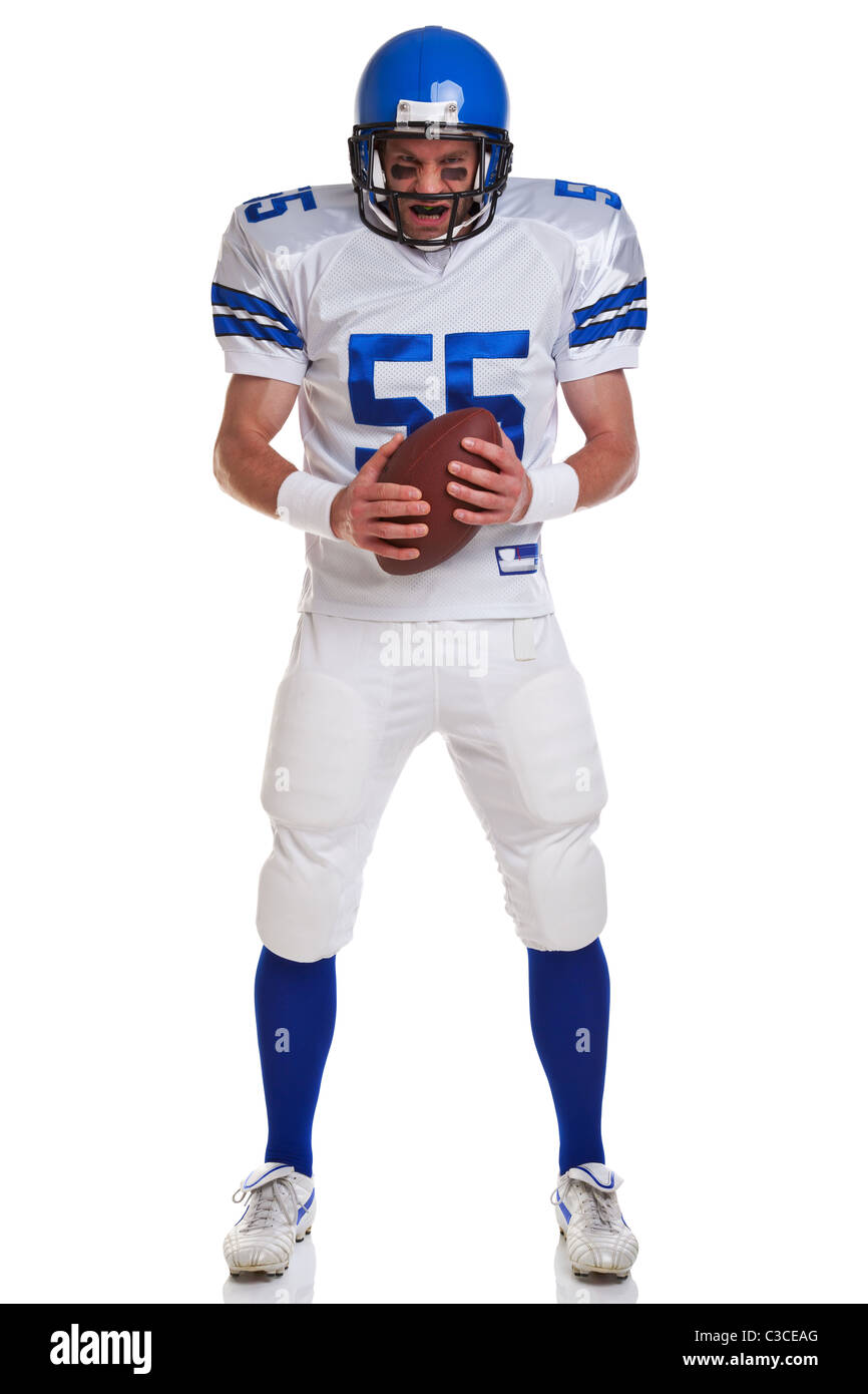 Photo of an American football player, cut out on a white background. Stock Photo