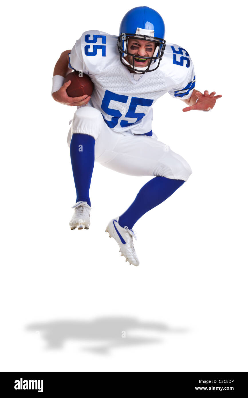 Photo of an American football player, cut out on a white background. Stock Photo