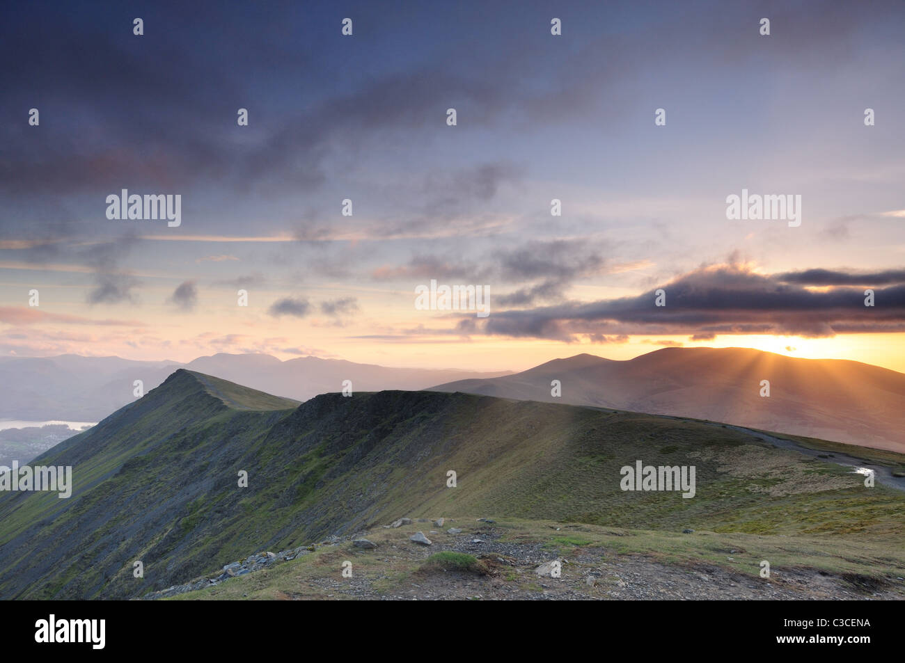 Dramatic sunset on the summit of Blencathra in the English Lake District Stock Photo