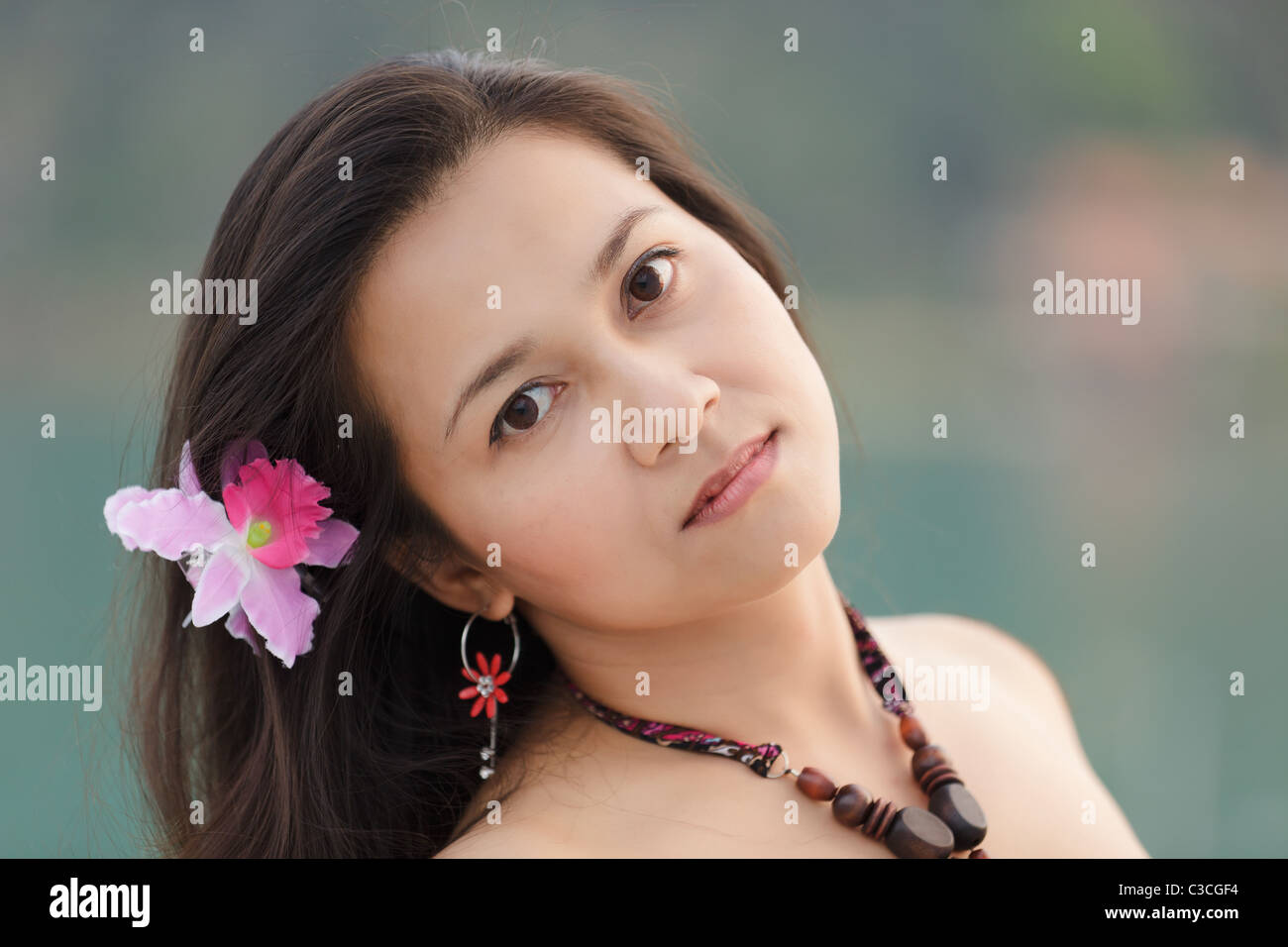 outdoor portrait of beautiful asian thai woman Stock Photo