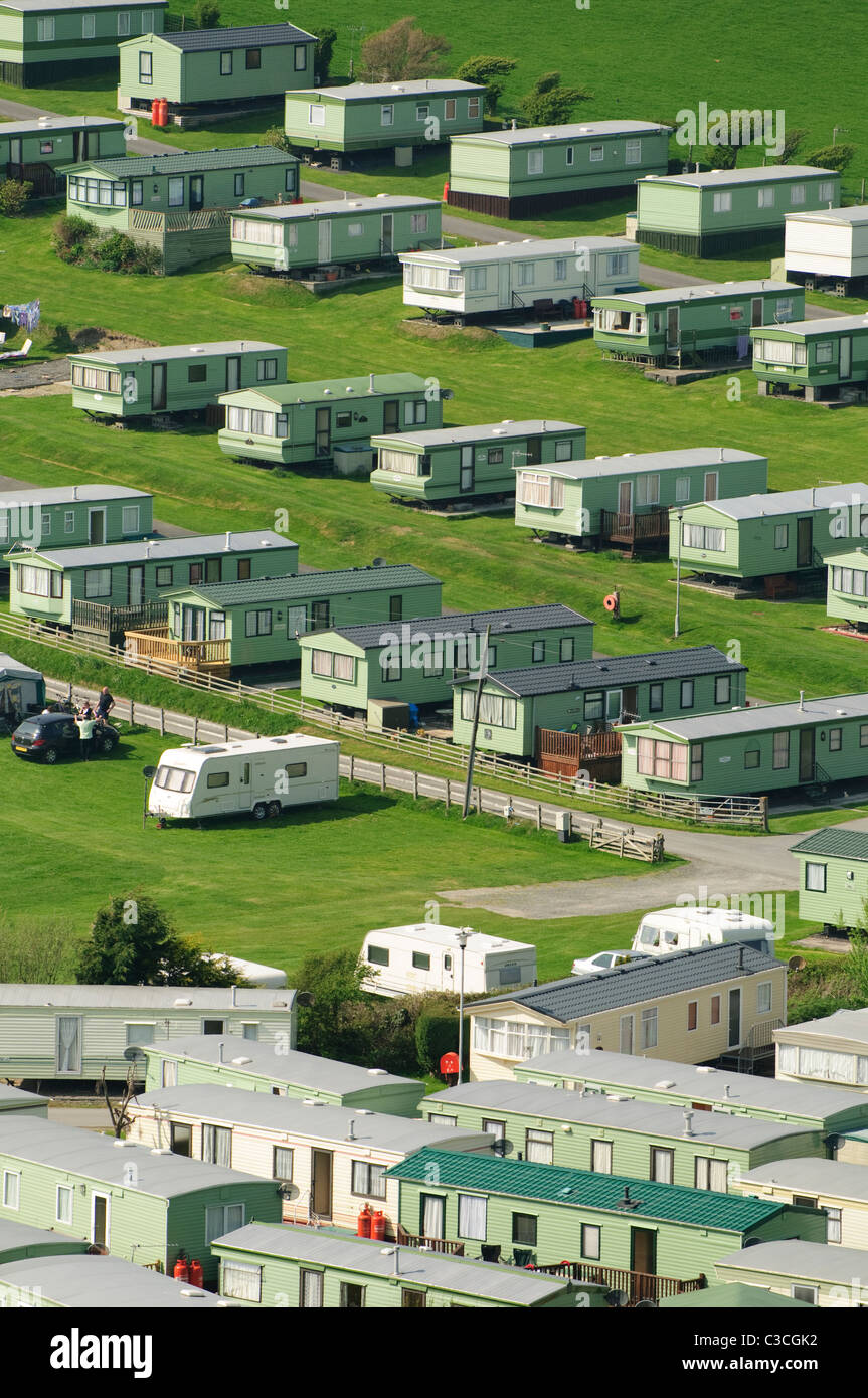 Rows of Static caravans on a campsite, Borth , Ceredigion Wales UK Stock Photo