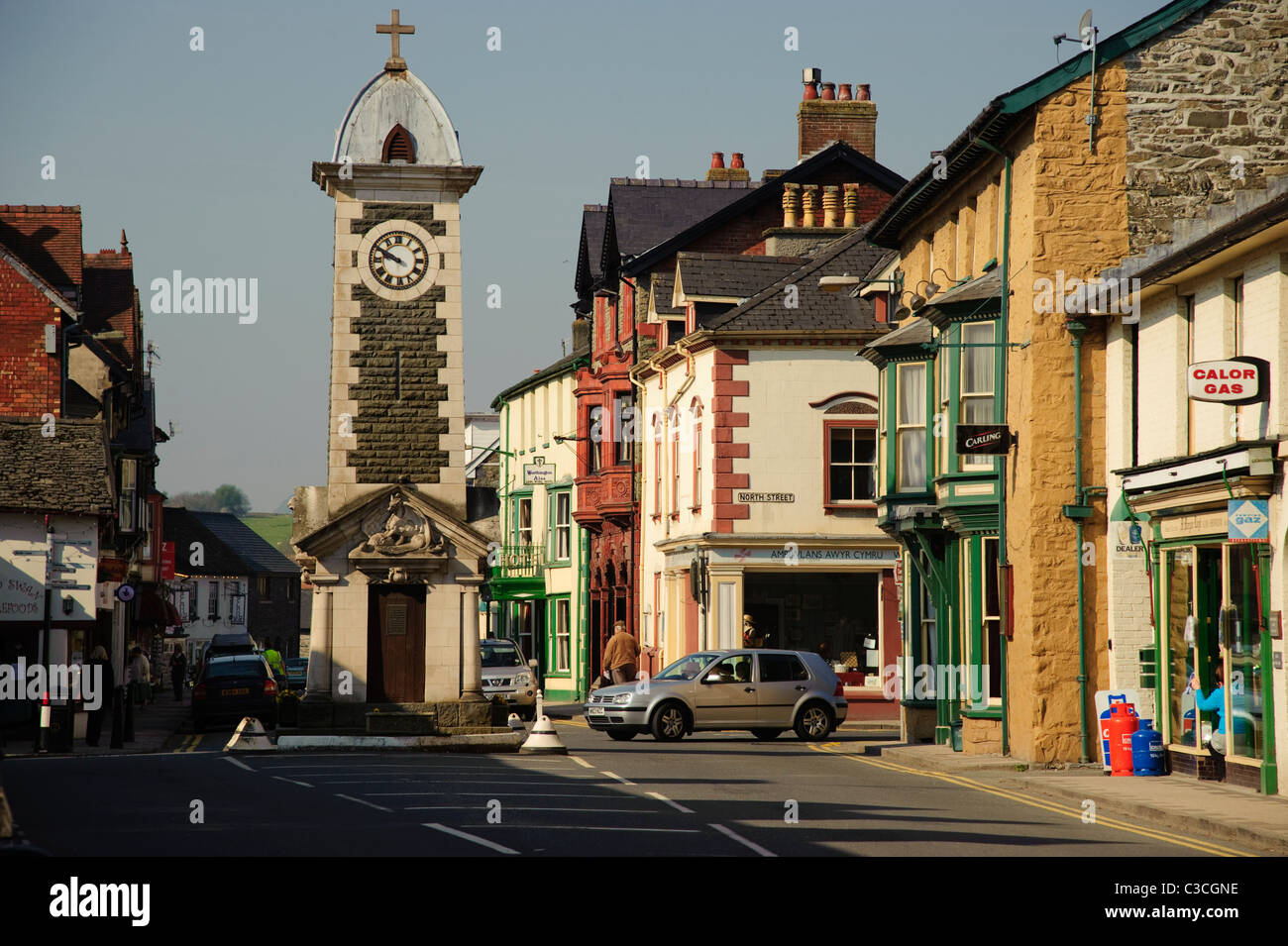 Rhayader town centre and clock tower , Powys Wales UK Stock Photo
