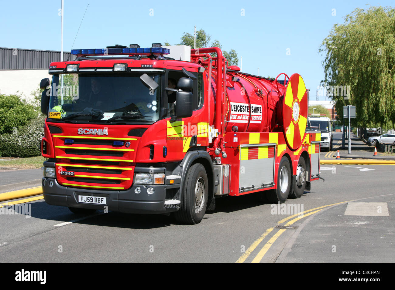 leicestershire water tender at scene of a large fire Stock Photo