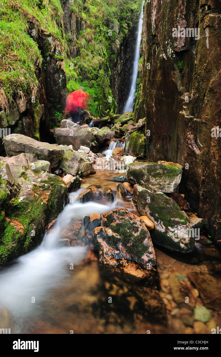 Ghostly figure at Scale Force waterfall in the English Lake District