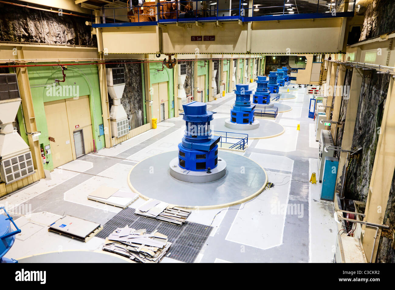 Turbine room of hydroelectric power station Stock Photo