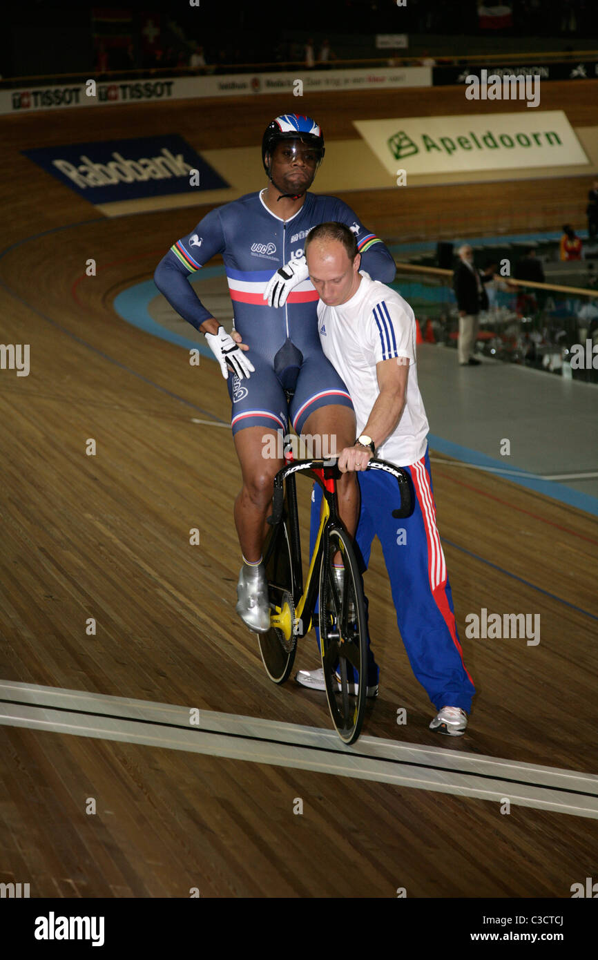Gregory Bauge at the start line Track Cycling World championships  Apeldoorn 2011 Stock Photo