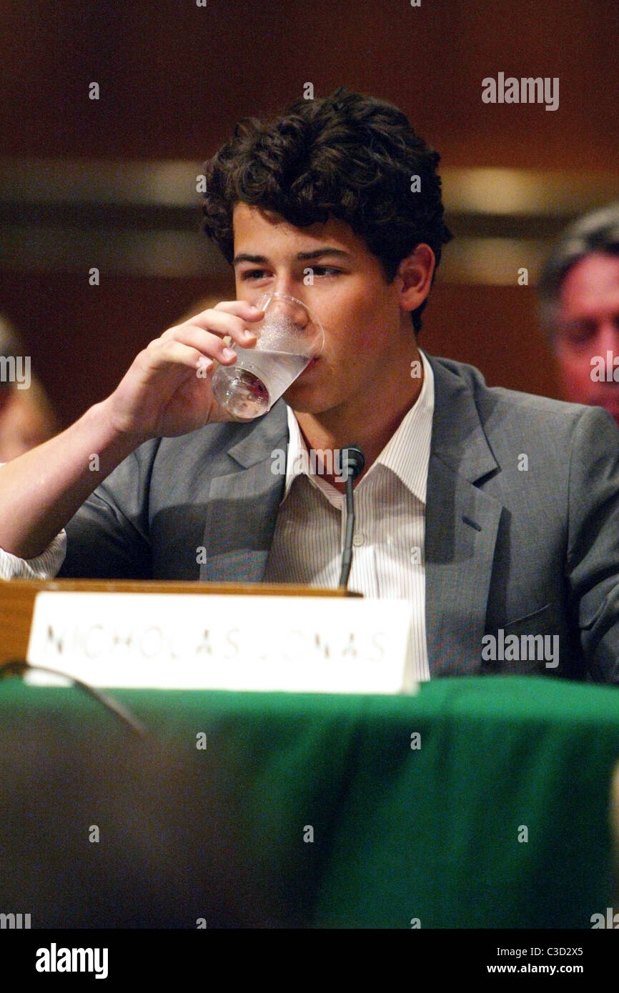 Nick Jonas of the Jonas Brothers  testifies during a Senate hearing for the Juvenile Diabetes Research Foundation on the need Stock Photo