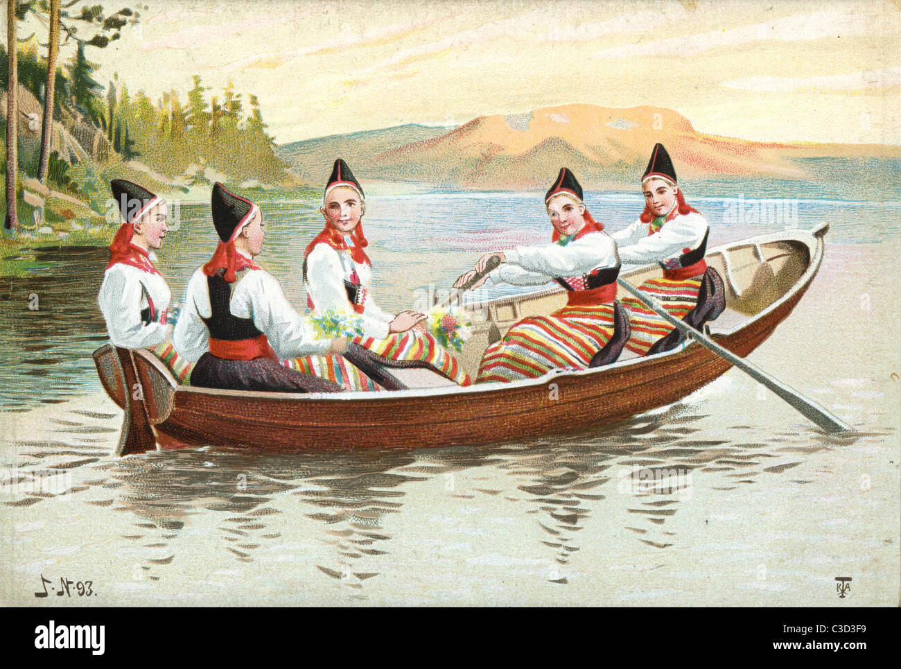 ROWING BOATS PROMENADE ANTIQUE DISPLAYABLE COLOR PRINT VINTAGE BOAT ROWING