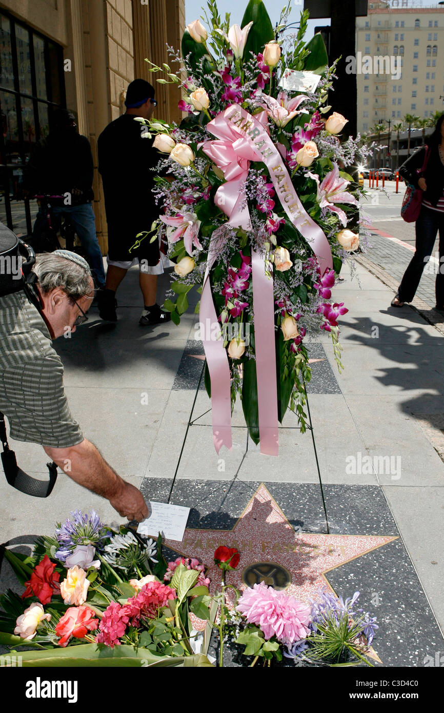 Atmosphere Flowers adorn Farrah Fawcett's star on the Hollywood Walk of