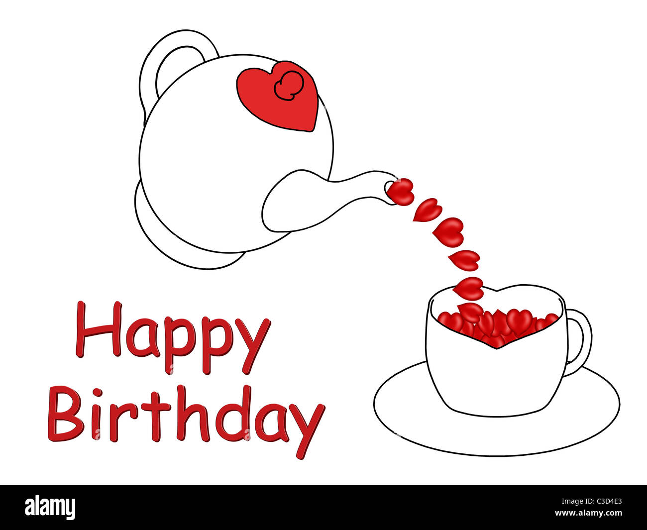 Happy Birthday card with a teapot pouring hearts Stock Photo Alamy