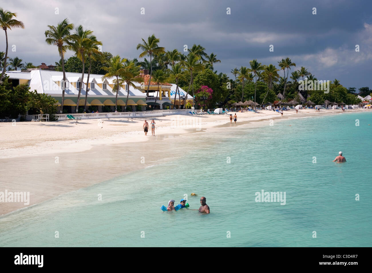 Dickenson bay with Sandals Resort in Antigua Stock Photo