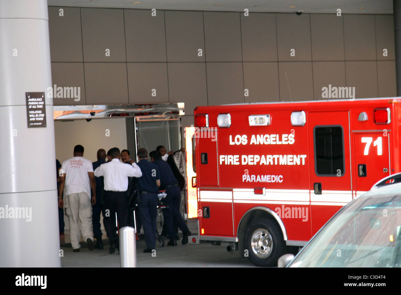 Michael Jackson arriving by ambulance at the UCLA Medical Center, after