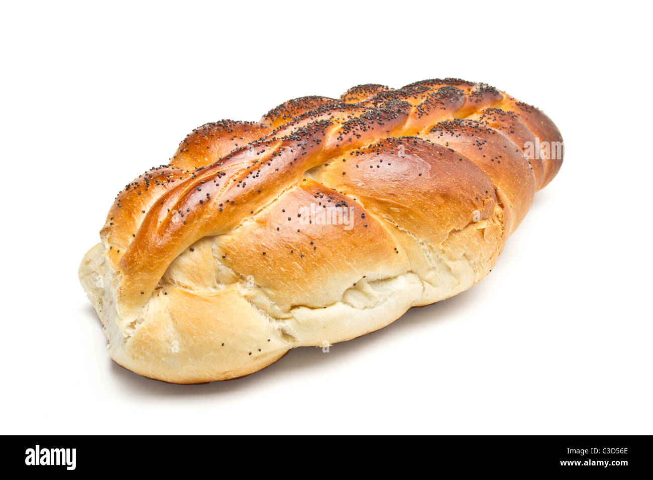 Poppy Seeded Plait from low perspective isolated on white. Stock Photo