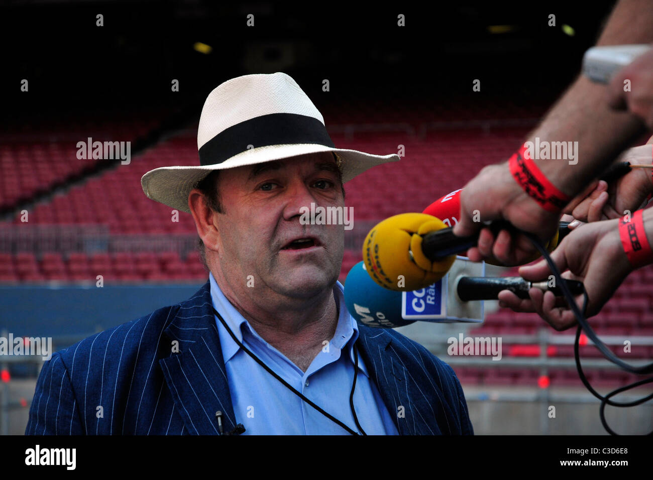 Paul McGuinness manager of U2 holds a press conference prior to the upcoming U2 concert at the Nou Camp Stadium Barcelona, Stock Photo