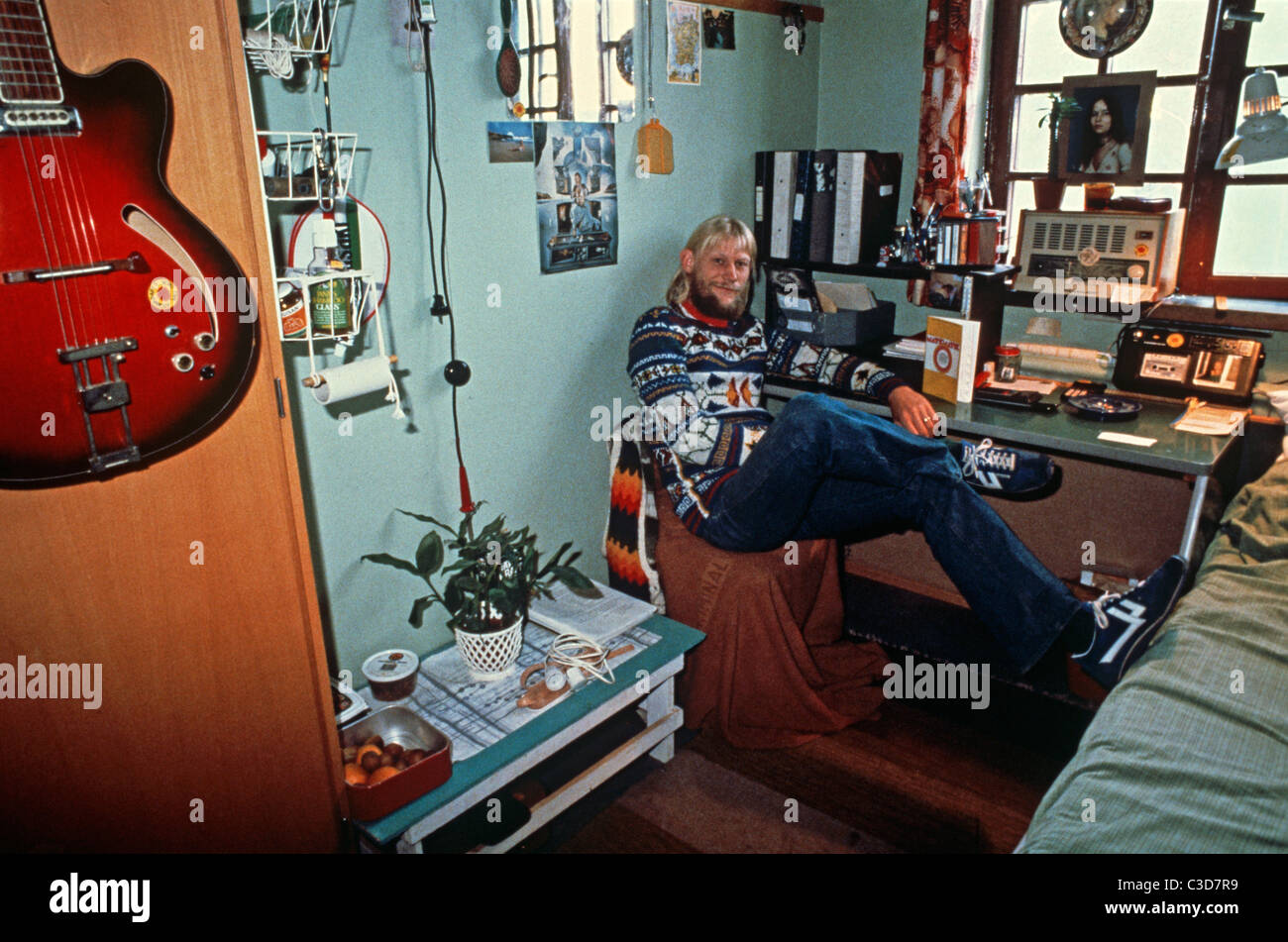 Swedish Prison inmate in cell, Sweden open prison, 1979 Stock Photo Alamy
