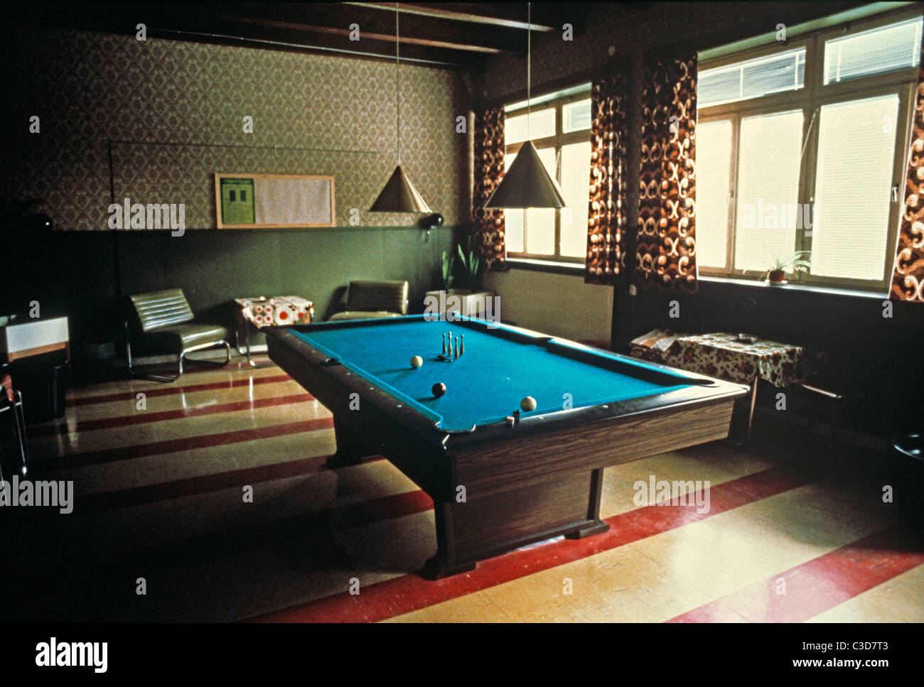 Billiard Table in recreation room of Open Swedish Prison, 1979 Stock