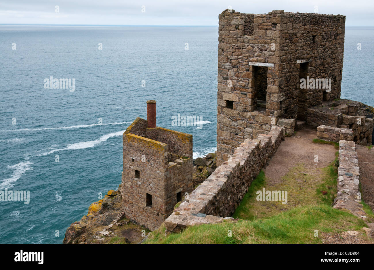 Engine houses from the Crowns tin mine perched on the cliffs at ...