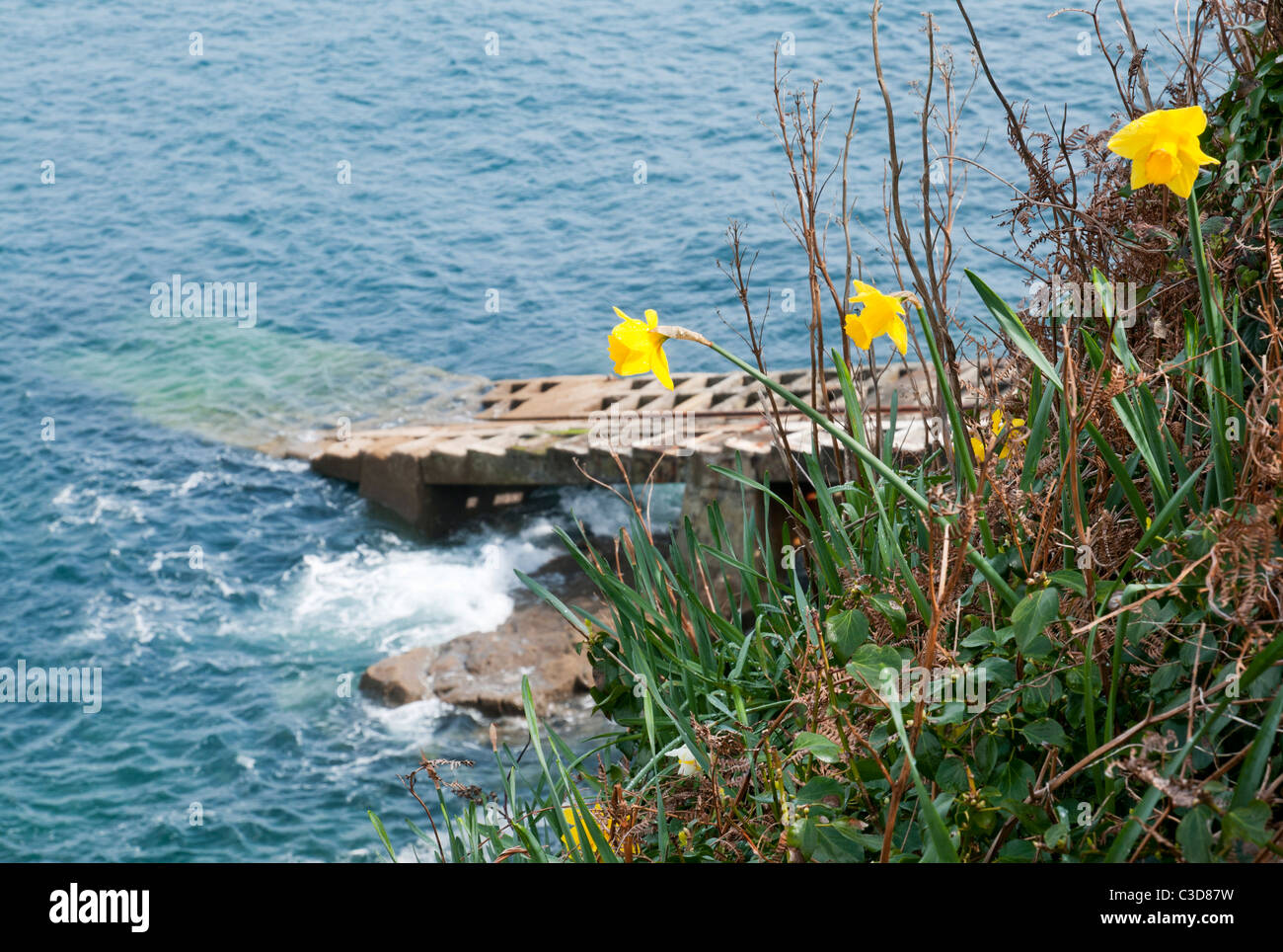 Disused lifeboat slipway at Penlee Point, home of the Penlee lifeboat 'Solomon Browne' which was lost at sea with all crew, 1981 Stock Photo