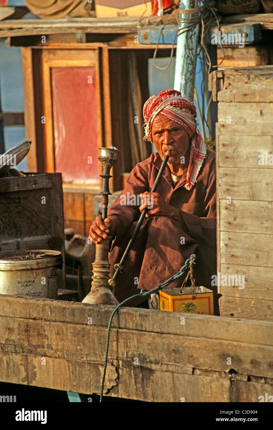 Smoking Water Pipe on Dhow, Dubai Creek, United Arab Emirates, UAE