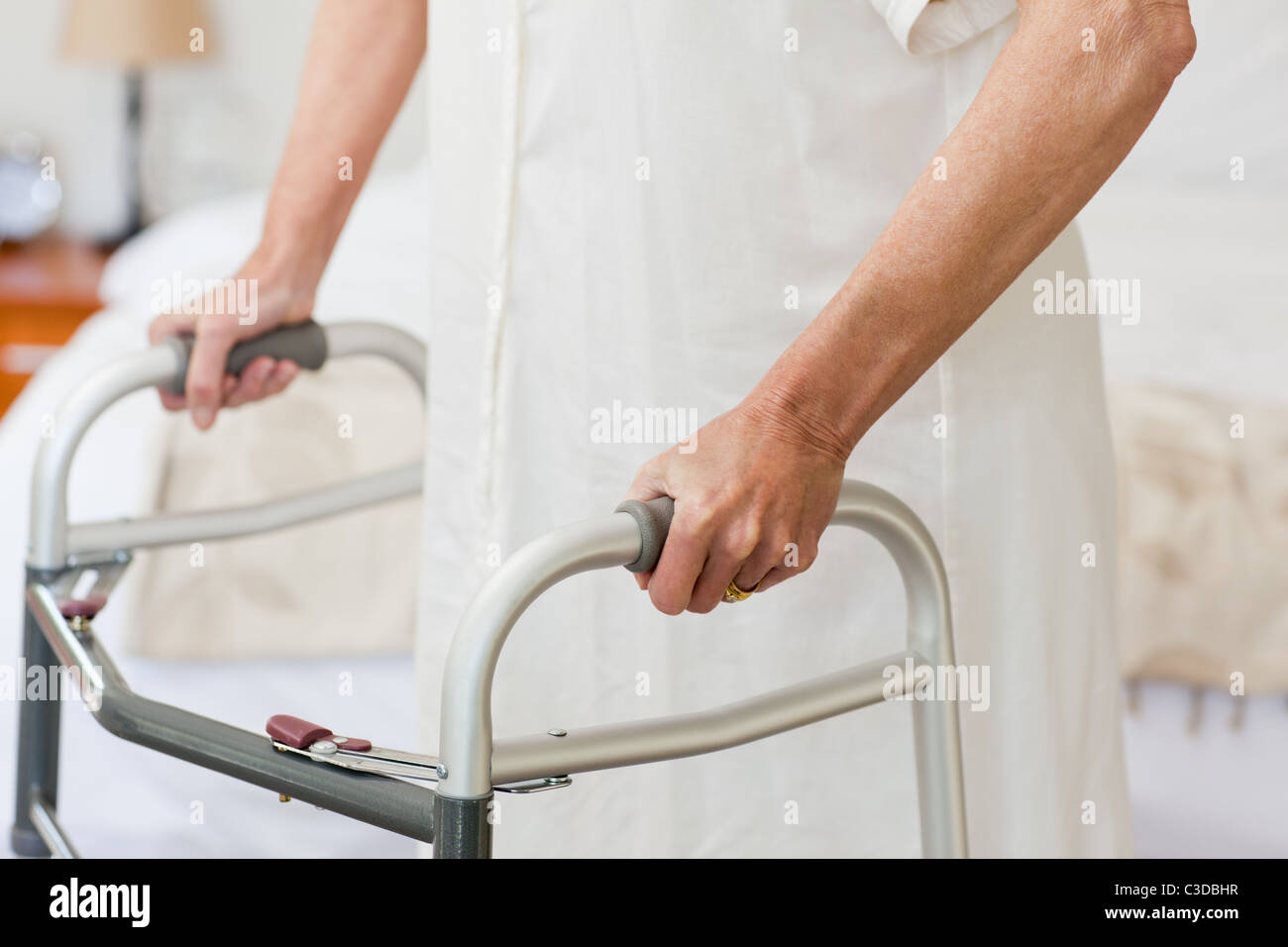 Senior woman with her zimmer frame Stock Photo