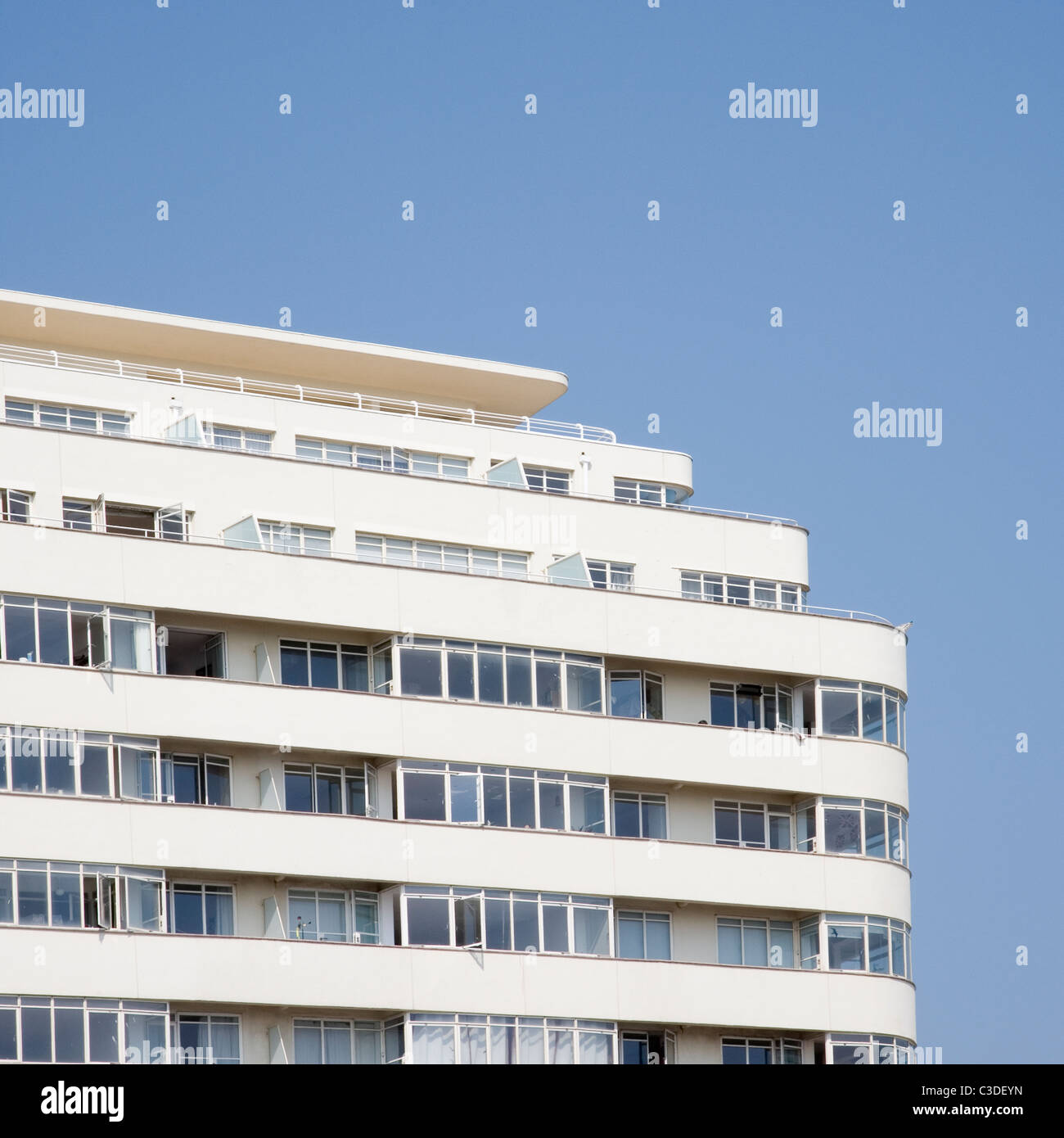 Embassy Court iconic 1930s refurbished modernist apartment block in city of Brighton and Hove seafront Stock Photo