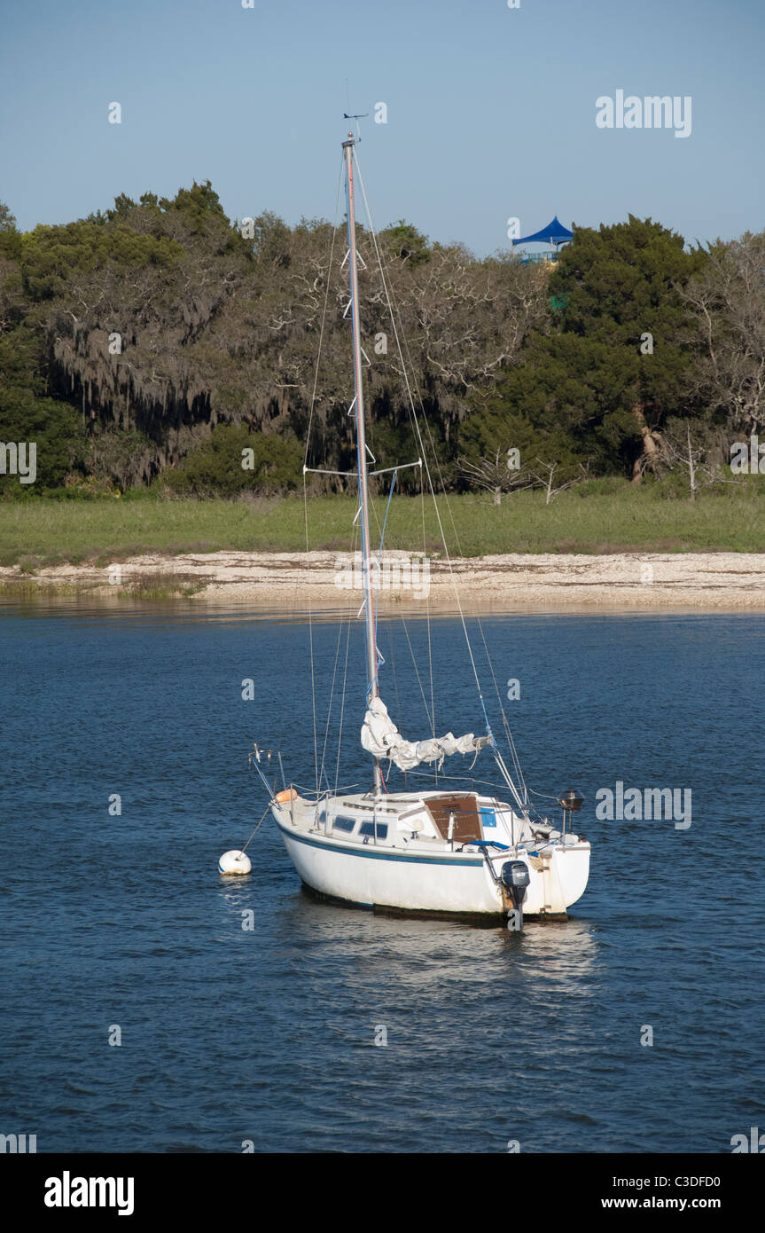 Georgia, Jekyll Island. Sailboat in front of island water park. Stock Photo