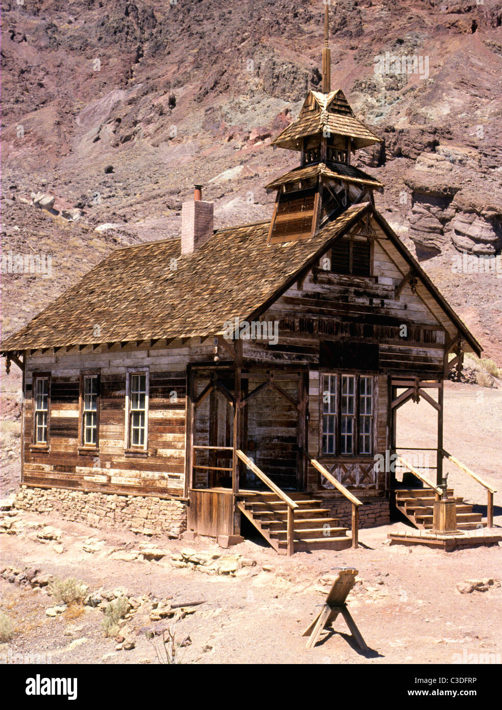 The old schoolhouse in the ghost town of Calico deep in the California desert Stock Photo